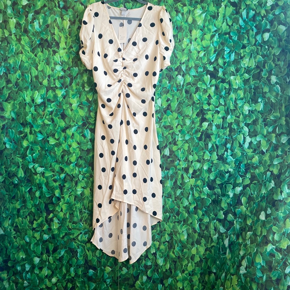 A New Day - NWT Cream & Black Polka Dot Ruched Dress(curvy size)